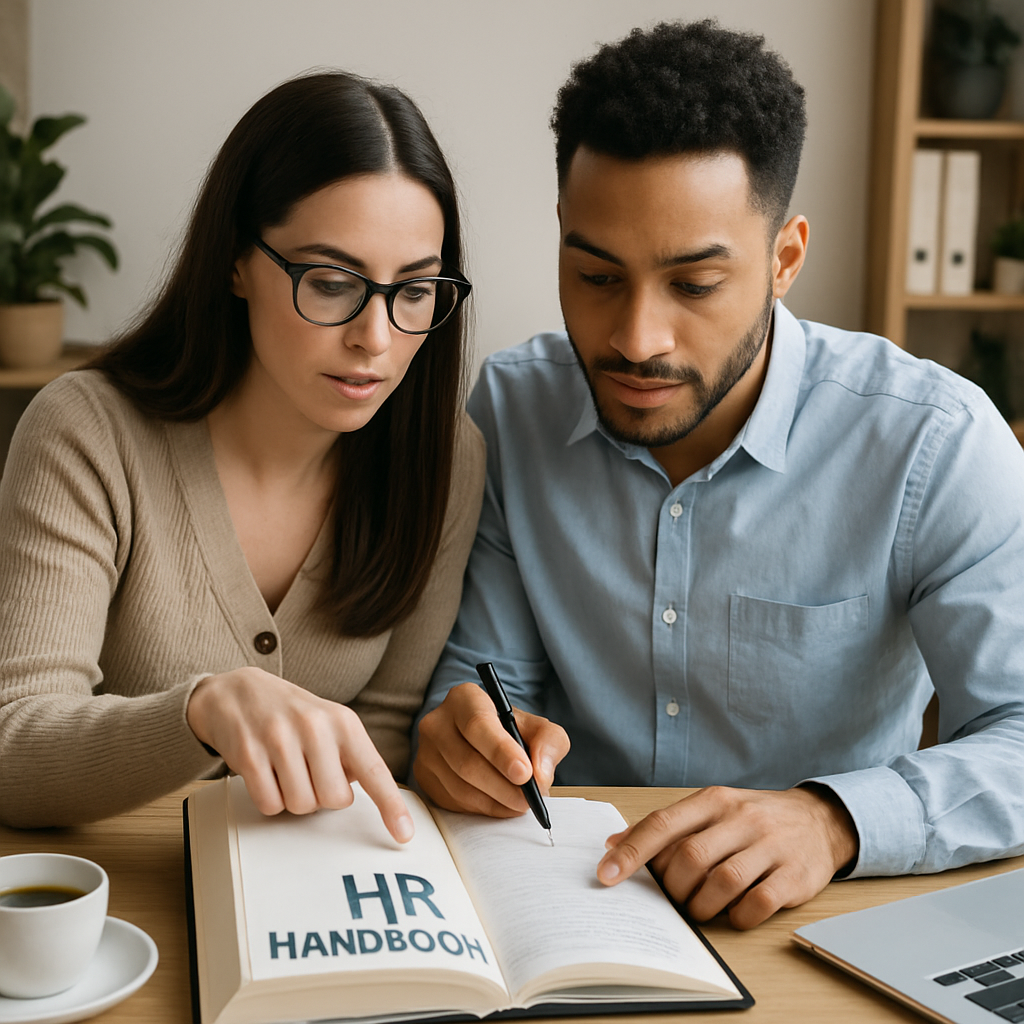 photographic Two people working on HR handbook-1